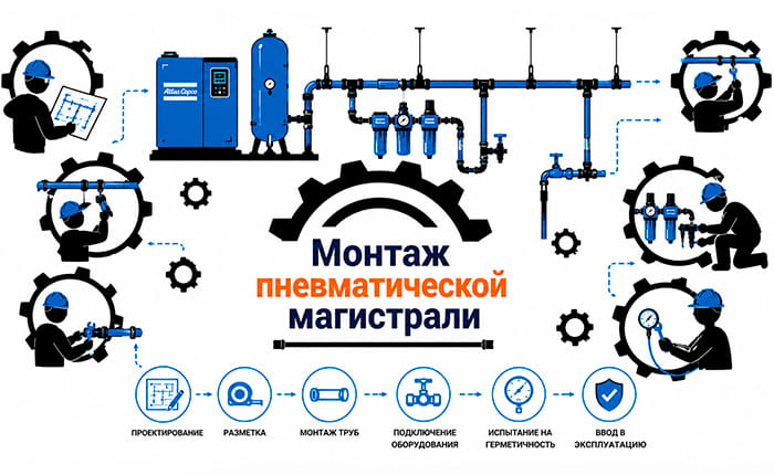 Монтаж пневматических магистралейя